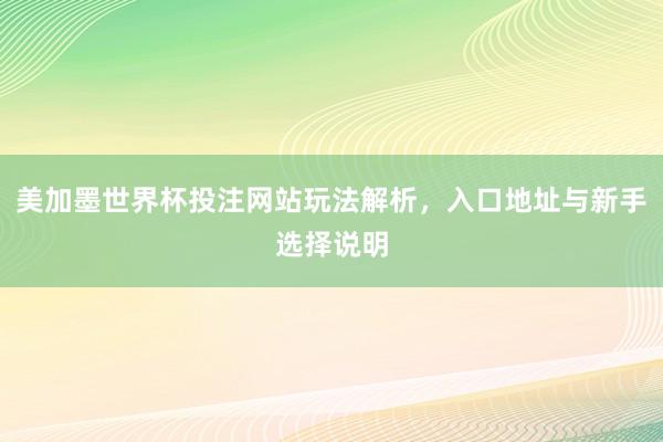 美加墨世界杯投注网站玩法解析，入口地址与新手选择说明
