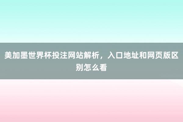 美加墨世界杯投注网站解析，入口地址和网页版区别怎么看